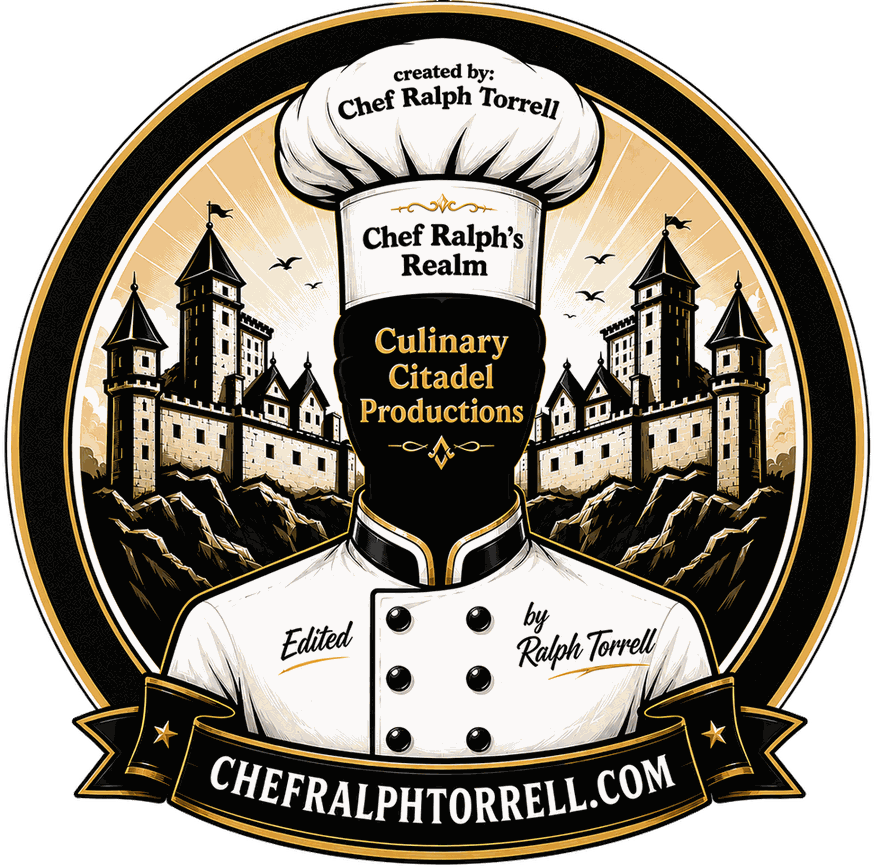 Culinary Citadel Productions seal — a chef before a castle, created by Chef Ralph Torrell