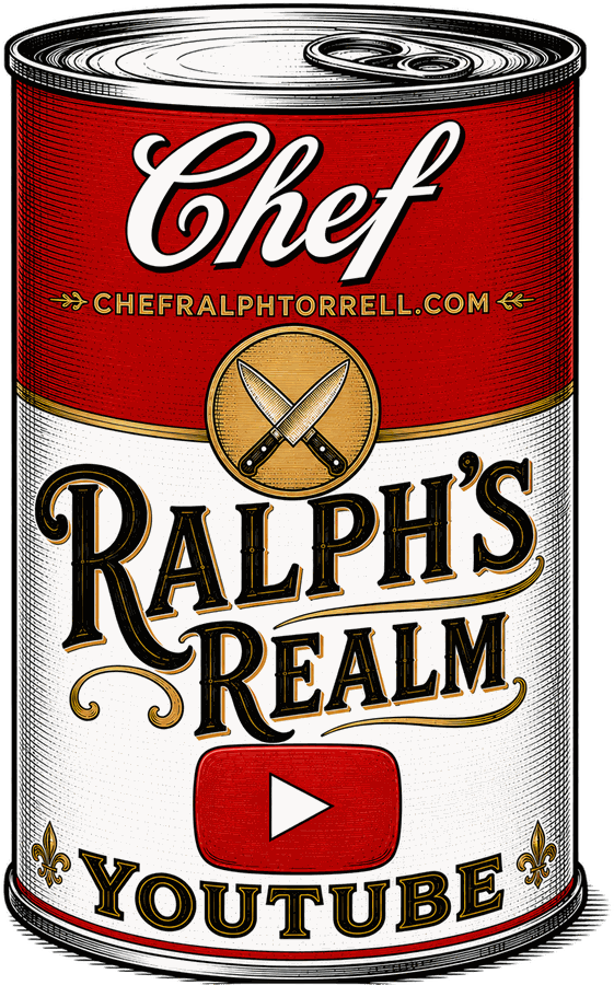 Chef Ralph's Realm YouTube mark, set on a soup can label