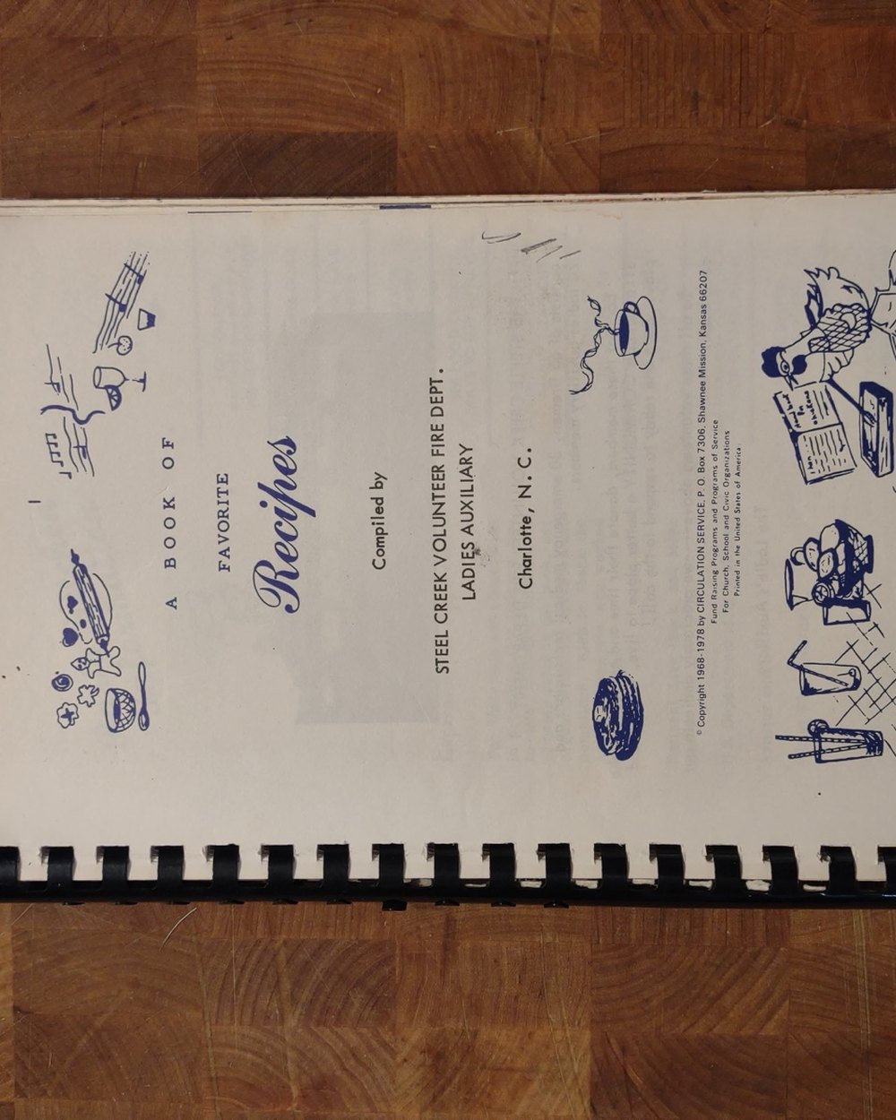 Cover and interior of A Book of Favorite Recipes, Steel Creek Volunteer Fire Dept. Ladies Auxiliary