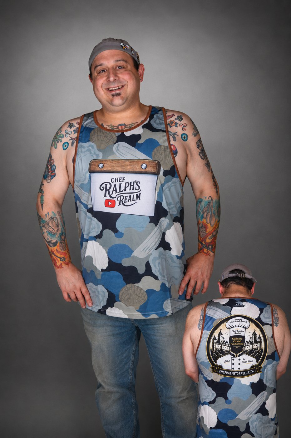 Chef Ralph wearing a blue camo tank top
