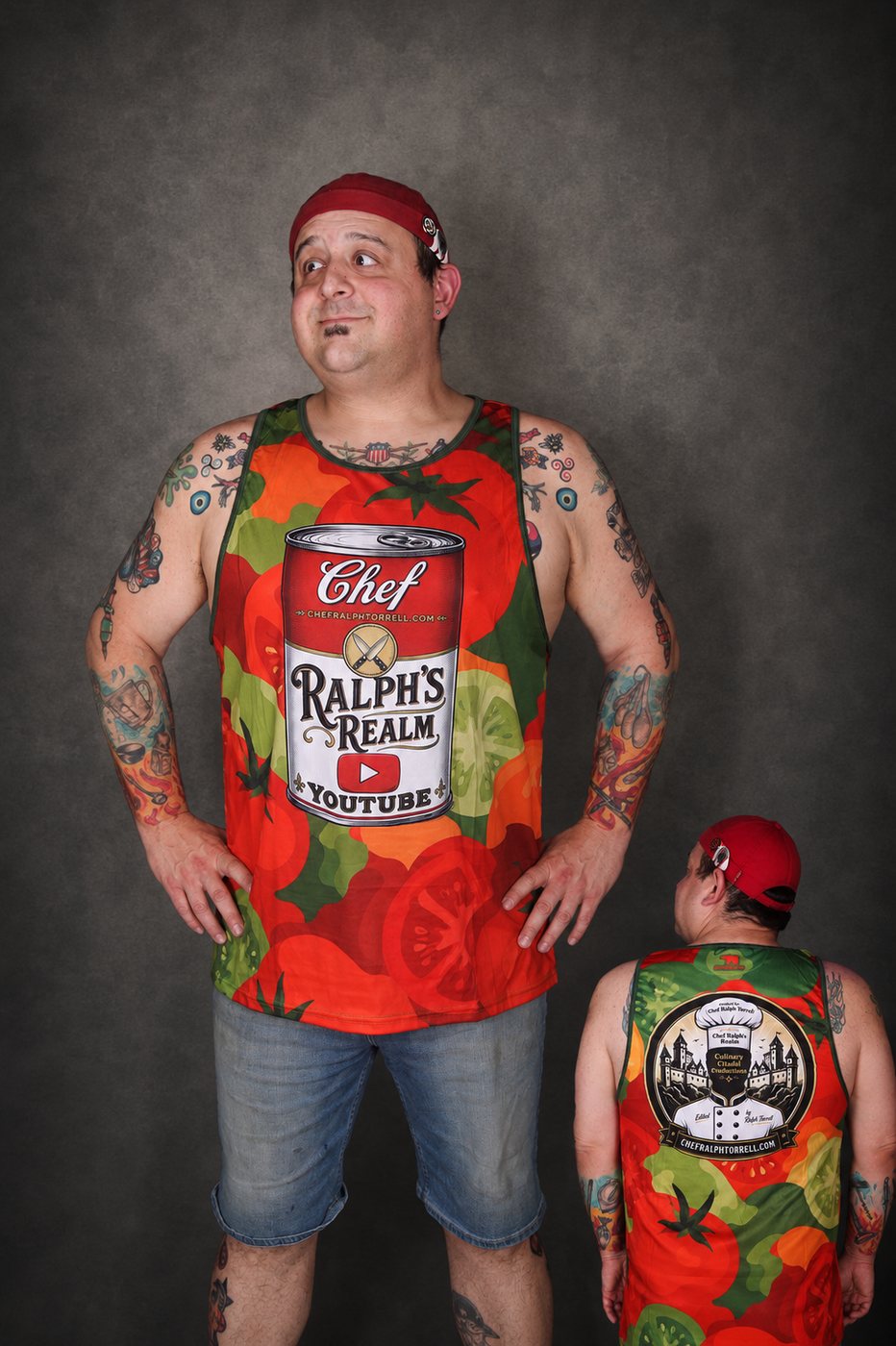 Chef Ralph wearing a tomato-print tank top
