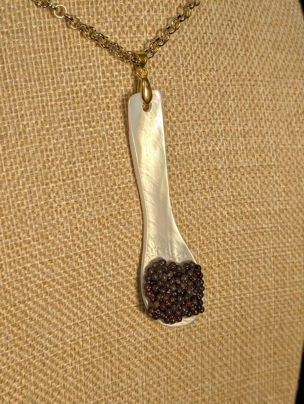 Close detail of Caviar Spoon Necklace No. 2