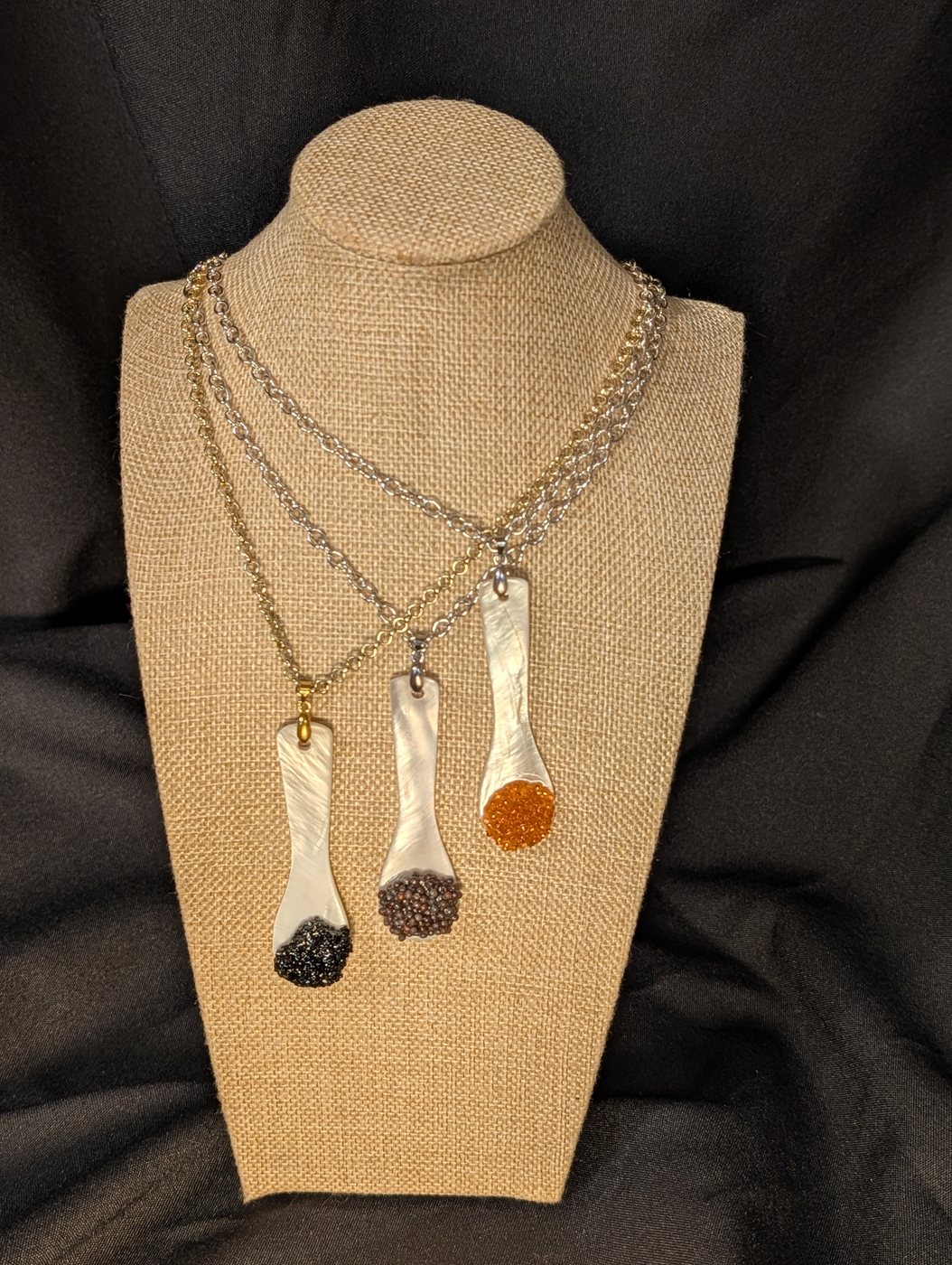 Layered trio of caviar spoon necklaces